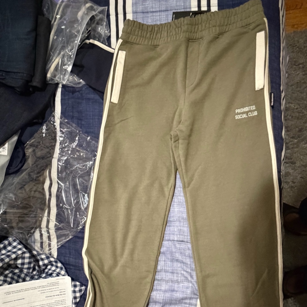 Khaki Joggers with White Trim